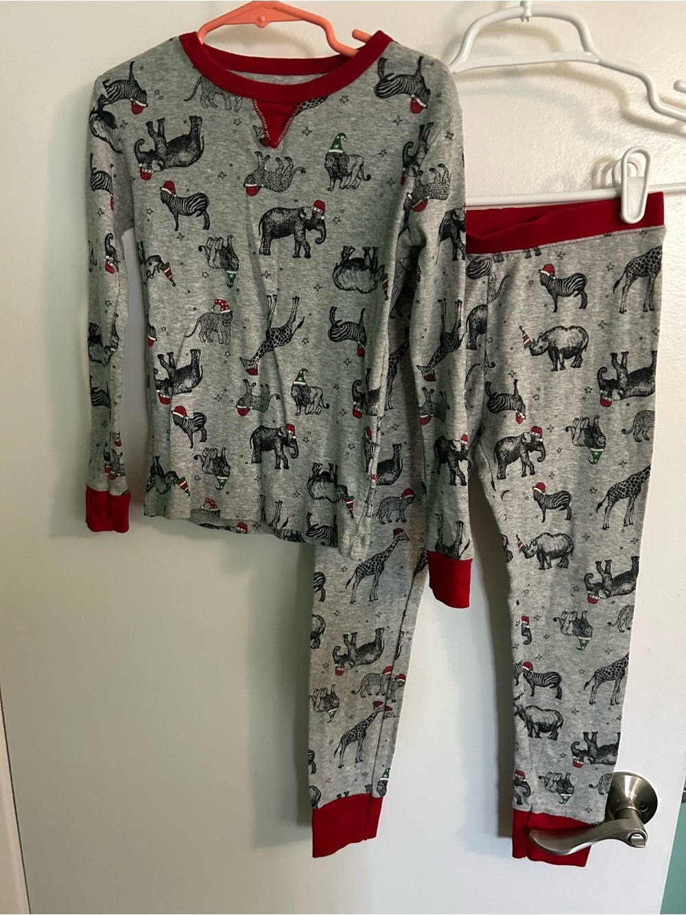 Target Grey Animal Print Kids Pajama Set with Red Trim